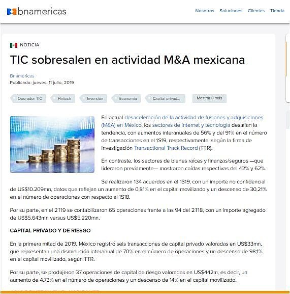 TIC sobresalen en actividad M&A mexicana